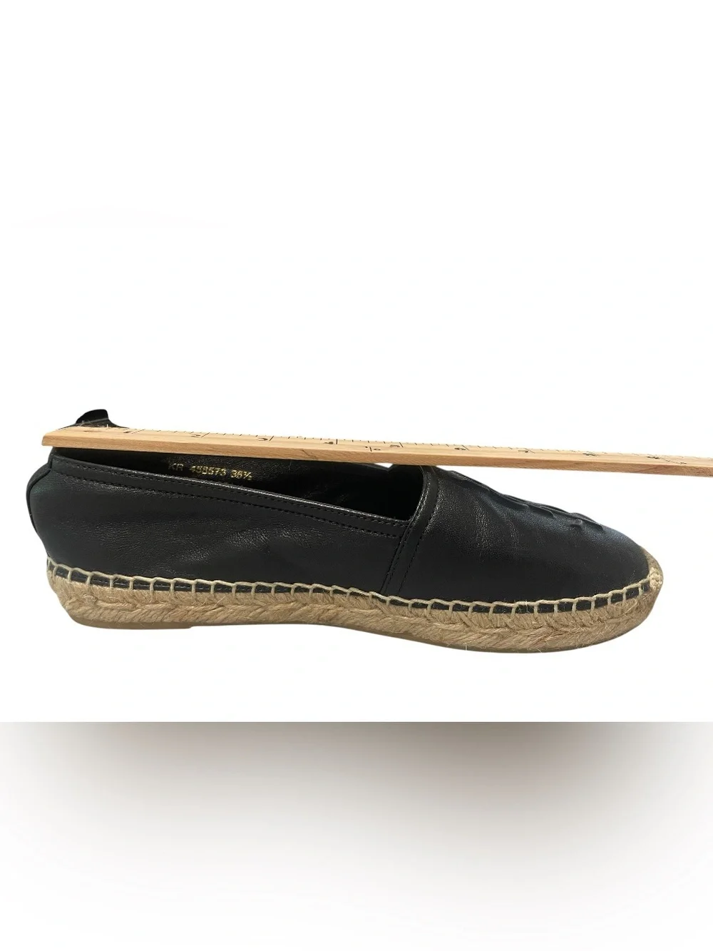Saint Laurent Paris YSL Logo Black Leather Espadrille Flats 36.5